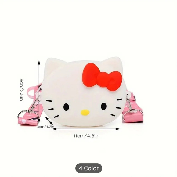 NWT, Hello Kitty White Pink Bow Coin Purse Shoulder Strap Hand Size Rubber - Picture 2 of 7